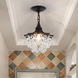 Metal Chandelier With Crystal Drop And Bare Bulb Design