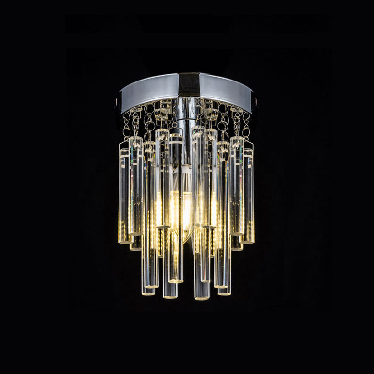 Round Chrome Crystal Bar Flush Mount Ceiling Light - Bare Bulb Flushmount Clear / 6