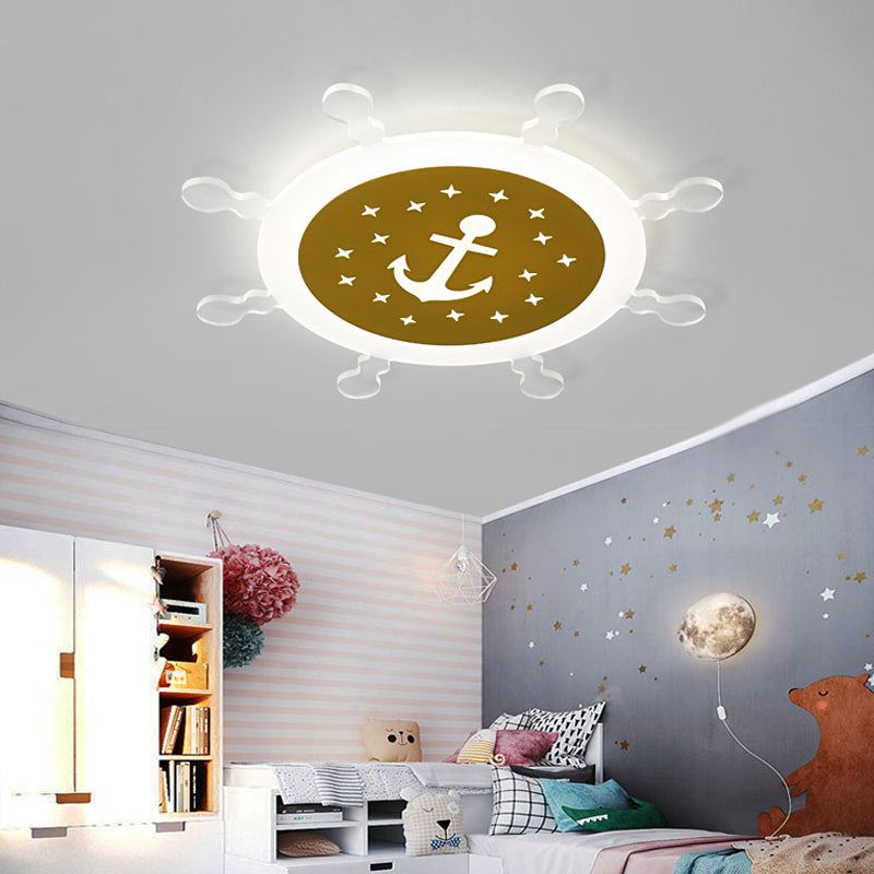 Seaside Anchor Ceiling Light In Yellow For Bedroom - Acrylic Flush Mount Fixture / 18 White