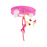 Decorative Metal Moon & Star Ceiling Light For Childs Bedroom With Hanging Monkey