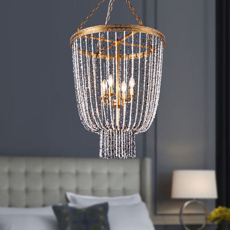Antiqued Metal 2-Light Brass Flushmount: Basket Dining Room Lighting With Stone Chain