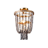 Antiqued Metal 2-Light Brass Flushmount: Basket Dining Room Lighting With Stone Chain