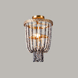Antiqued Metal 2-Light Brass Flushmount: Basket Dining Room Lighting With Stone Chain