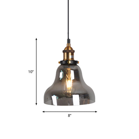 Retro Smoky Grey Glass Pendant Lamp - Brass Finish
