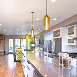 Industrial Clear/Blue/Amber Glass Pendant Lamp For Restaurant - 1 Bulb Cylindrical Hanging Light