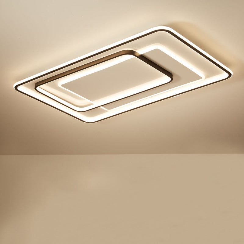 Minimalist Bedroom Led Ceiling Lamp: Multi-Square/Round/Rectangle Flush Light In Black Or White With