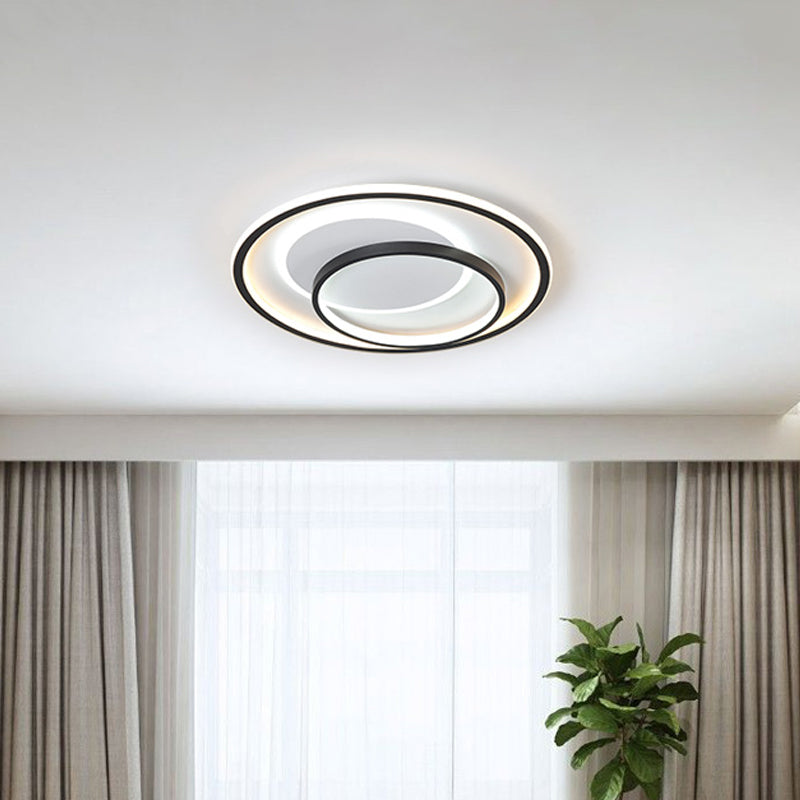 Minimalist Bedroom Led Ceiling Lamp: Multi-Square/Round/Rectangle Flush Light In Black Or White With