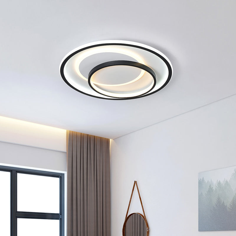 Minimalist Bedroom Led Ceiling Lamp: Multi-Square/Round/Rectangle Flush Light In Black Or White With