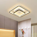 Minimalist Bedroom Led Ceiling Lamp: Multi-Square/Round/Rectangle Flush Light In Black Or White With