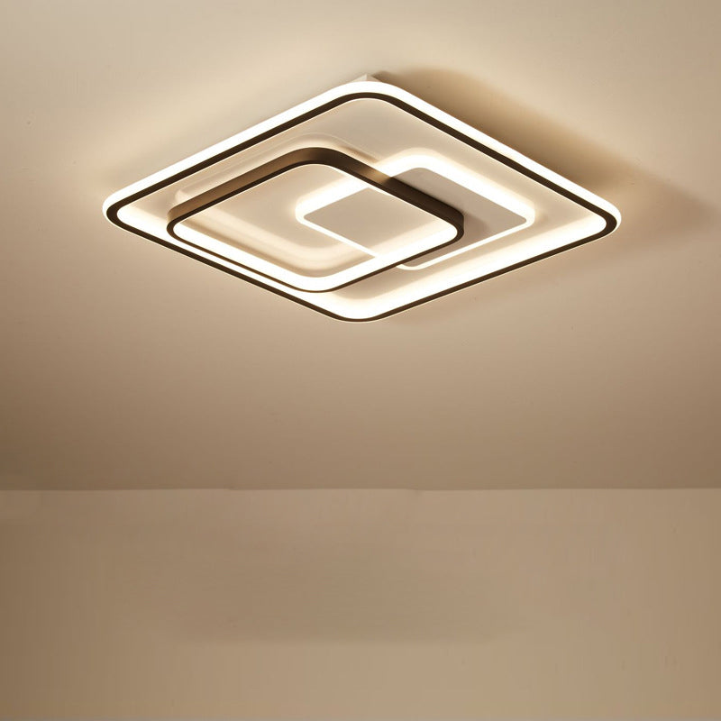Minimalist Bedroom Led Ceiling Lamp: Multi-Square/Round/Rectangle Flush Light In Black Or White With