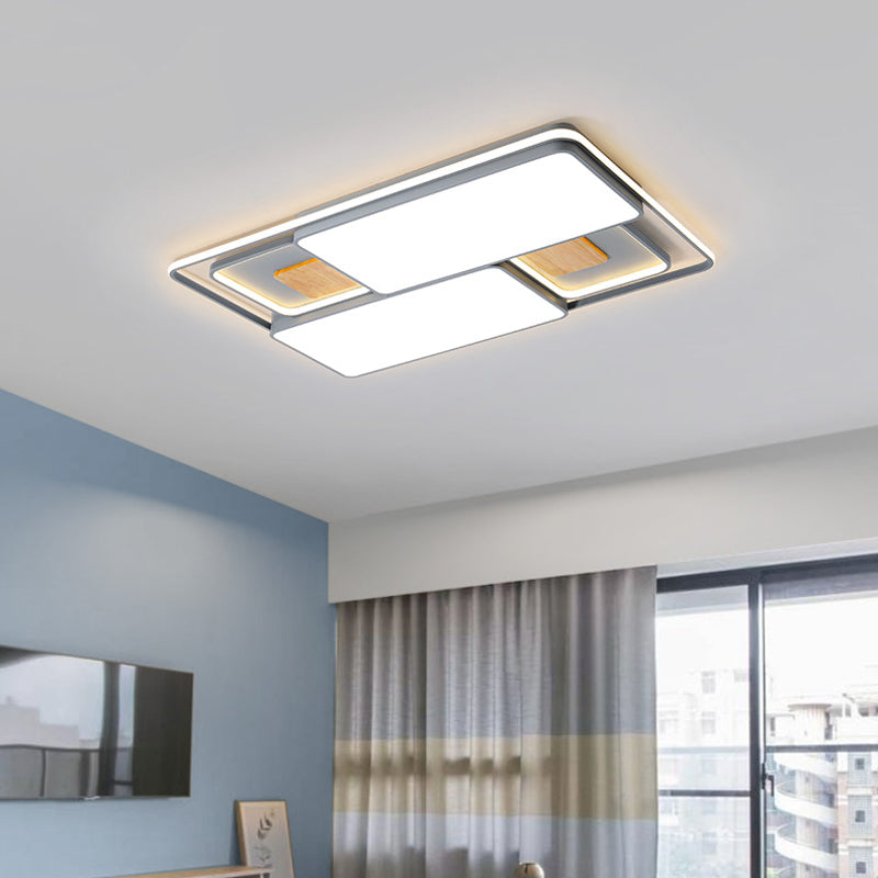 Minimalist Rectangular/Square Led Flushmount Ceiling Light In Grey/Black With Warm/White