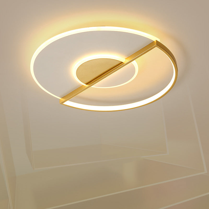 Sleek Circle Led Ceiling Lamp In Super-Thin Design Minimalist Acrylic Gold Flush-Mount Light With