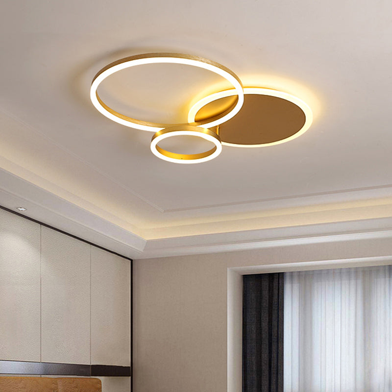 Modernist Led Flushmount Gold Hoop Ceiling Light Acrylic Shade Warm/White 2/3/5-Head 3 / White