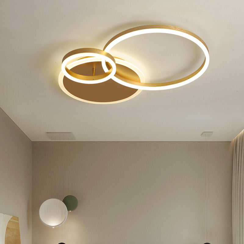 Modernist Led Flushmount Gold Hoop Ceiling Light Acrylic Shade Warm/White 2/3/5-Head