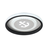 Smile/Anchor/Panda Pattern Circular Led Flush Ceiling Mount Lamp In Cartoon Acrylic Black