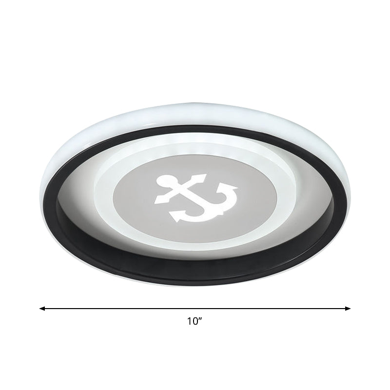 Smile/Anchor/Panda Pattern Circular Led Flush Ceiling Mount Lamp In Cartoon Acrylic Black