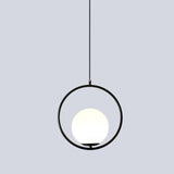 Modern Black/Gold Hanging Lamp With Frosted White Glass Ringed Pendant 10/12/14 Width