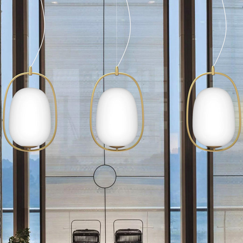 Modern Gold Cocoon Pendant Lamp With Frame And Glass Shade Warm/White/3-Light Options