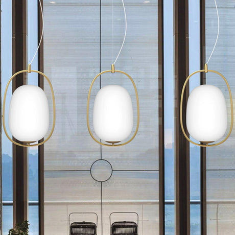 Modern Gold Cocoon Pendant Lamp With Frame And Glass Shade Warm/White/3-Light Options
