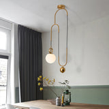 Opaline Glass Pendant Light Kit With Pulley - Postmodern 1-Light Hanging Lamp In Gold