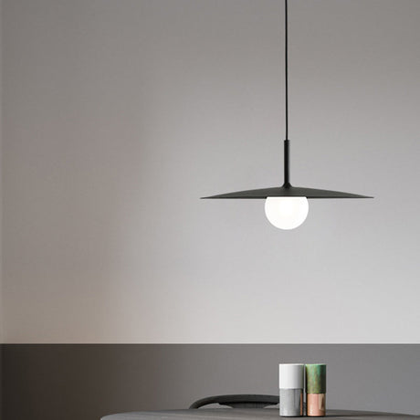 Nordic Hanging Light Metal Single Restaurant Pendant With Milk Glass Shade In Black/Grey/White
