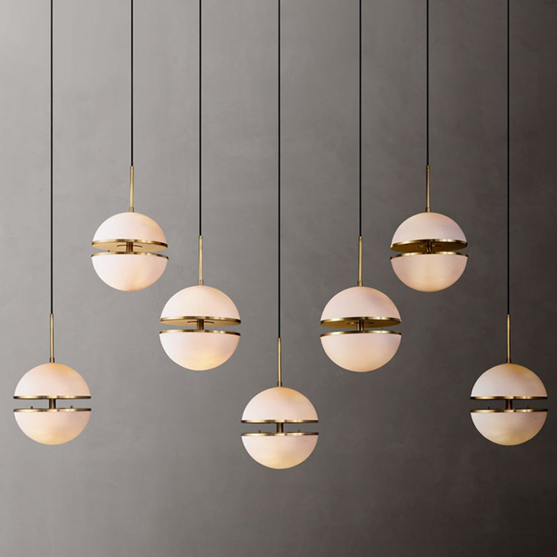 Frosted White Glass Hanging Lamp - Brass Postmodern Single-Bulb Pendant (8/10/12) / 8 B