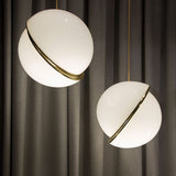 Frosted White Glass Hanging Lamp - Brass Postmodern Single-Bulb Pendant (8/10/12) / 8 A