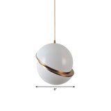 Frosted White Glass Hanging Lamp - Brass Postmodern Single-Bulb Pendant (8/10/12)