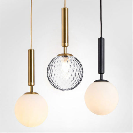 Postmodern Hanging Light: Ball Bedroom Pendant With Clear Water/White Glass & 1 Bulb In Black/Gold