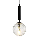 Postmodern Hanging Light: Ball Bedroom Pendant With Clear Water/White Glass & 1 Bulb In Black/Gold