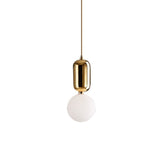 Postmodern 1-Light Pendant Lamp With Milky Ball Glass Shade - White/Gold Capsule Ceiling Hang