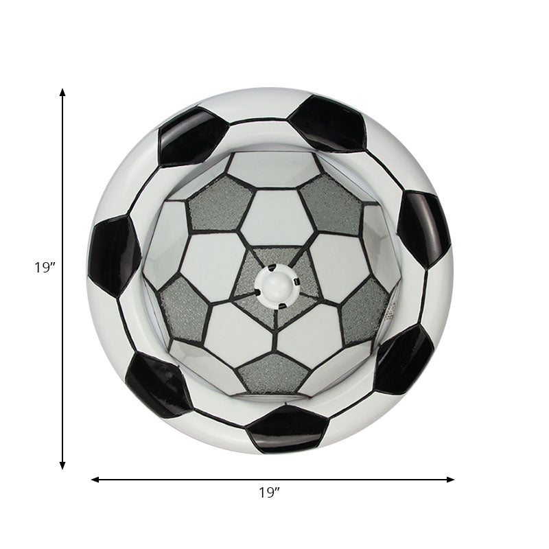 Tiffany Style Glass Football Shade Ceiling Light - Flush Mount In White For Childs Bedroom