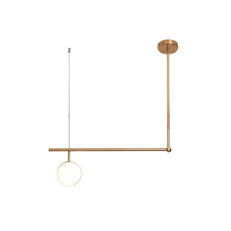 Gold Minimalist Pendant Lamp With Angled Bar And Opal Glass Shade