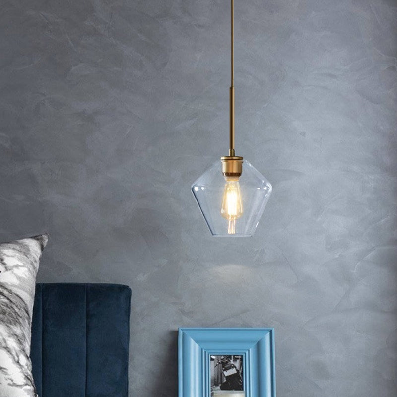 Postmodern Clear Glass Pendant Light In Gold For Restaurants - 1-Light Gyro/Gem/Diamond Design / A