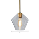Postmodern Clear Glass Pendant Light In Gold For Restaurants - 1-Light Gyro/Gem/Diamond Design