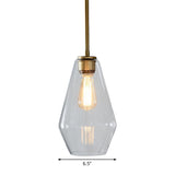 Postmodern Clear Glass Pendant Light In Gold For Restaurants - 1-Light Gyro/Gem/Diamond Design