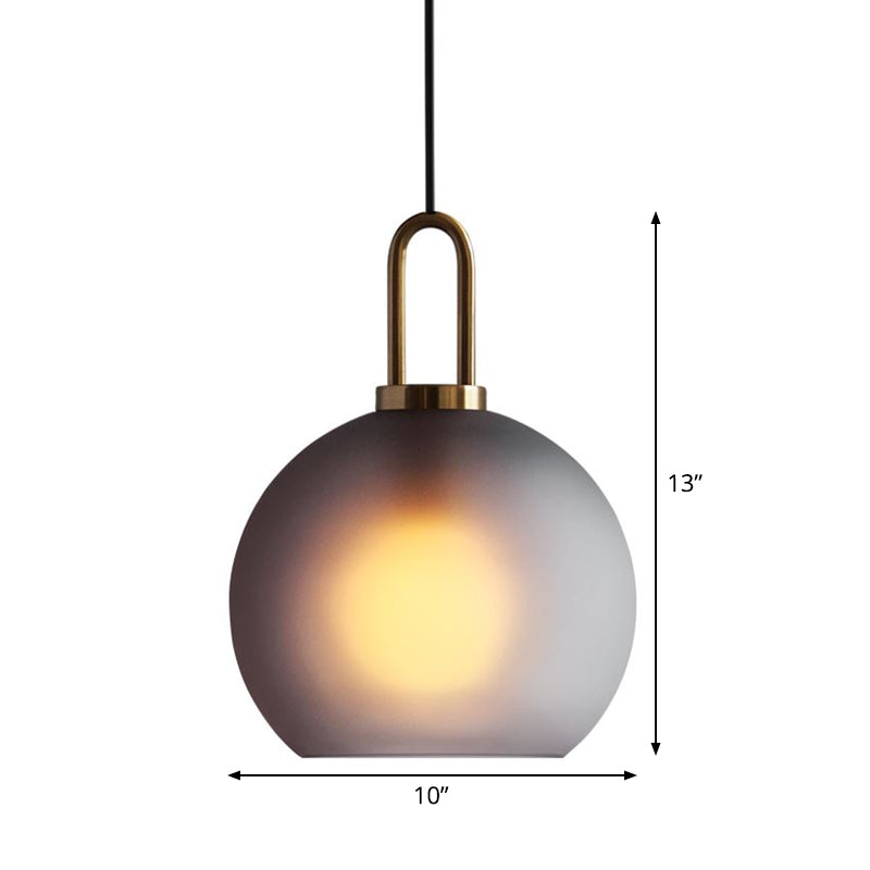 Frosted Smoky Grey Glass Sphere Pendant With Brass Ceiling Hang Light - Modern Single-Bulb Various