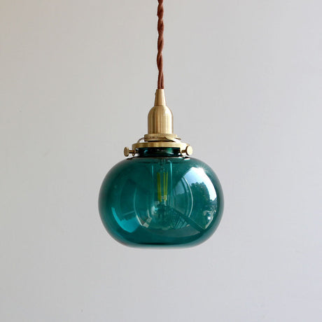 Modern Brass Pendant Light With Elliptical Blue/Clear/Green Glass Shade For Dining Room Ceiling