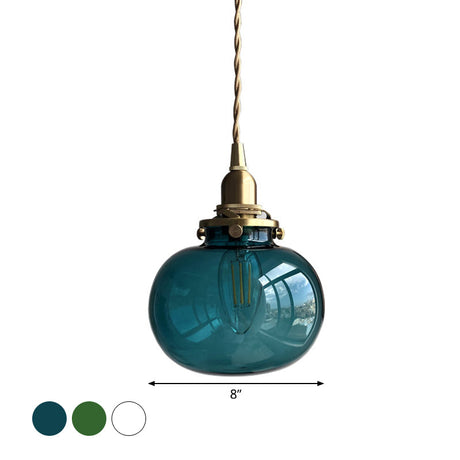 Modern Brass Pendant Light With Elliptical Blue/Clear/Green Glass Shade For Dining Room Ceiling