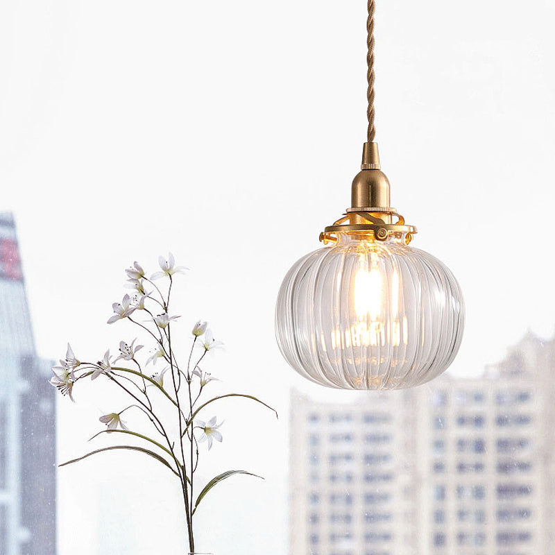 Modern Brass Pendant Light With Elliptical Blue/Clear/Green Glass Shade For Dining Room Ceiling