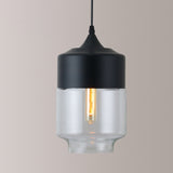 Modern Black Pendant Lamp With Jar Clear Glass Shade - 1-Light Restaurant Down Lighting