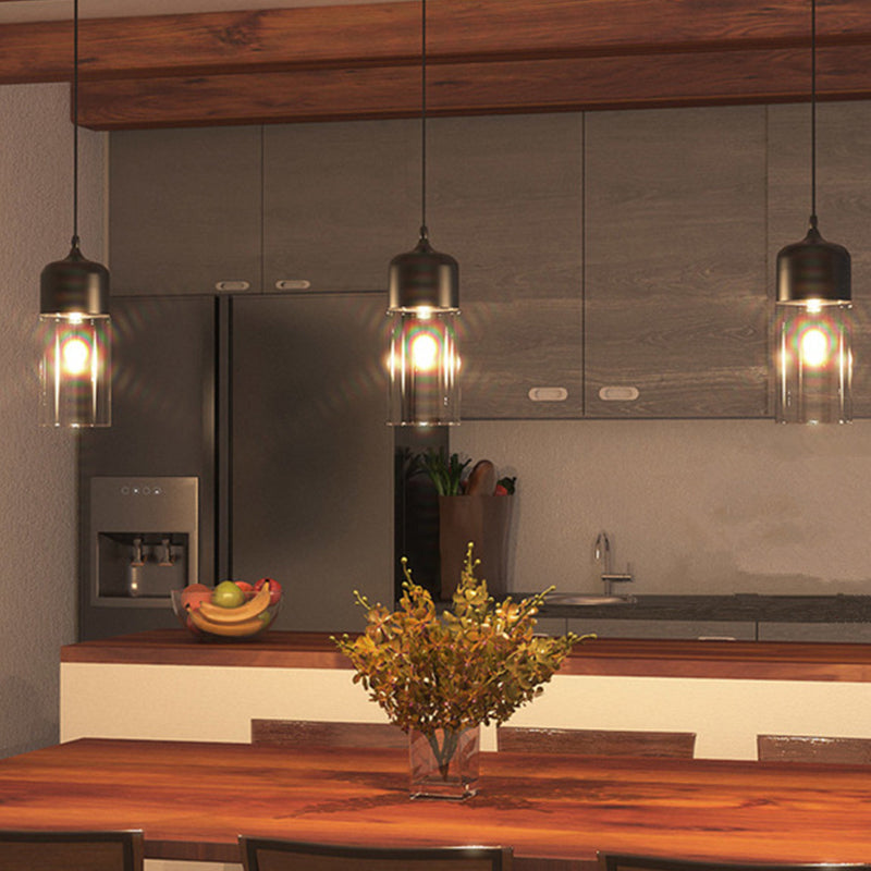 Modern Black Pendant Lamp With Jar Clear Glass Shade - 1-Light Restaurant Down Lighting / B