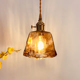 Modernist Alabaster Glass Pendant Light With Brass Finish For Dining Room Trapezoid/Cone/Cuboid