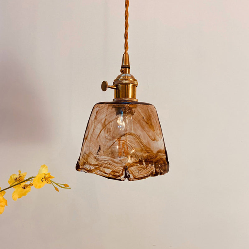 Modernist Alabaster Glass Pendant Light With Brass Finish For Dining Room Trapezoid/Cone/Cuboid
