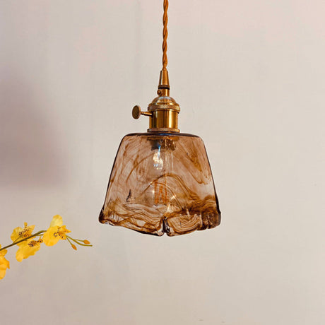 Modernist Alabaster Glass Pendant Light With Brass Finish For Dining Room Trapezoid/Cone/Cuboid