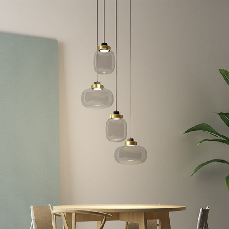 Modern Smoke Grey Glass Ellipse Pendant Light For Living Room With Warm/White/Natural Lighting Gray