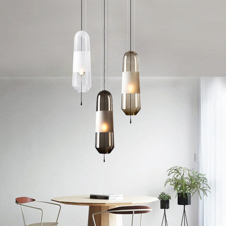 Postmodern Black Bedroom Pendant With Clear/Smoke/Amber Glass Shade Amber