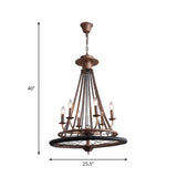 Rustic Wrought Iron Chandelier With Candle Lights Farmhouse Style Ceiling Lamp