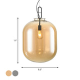 Modern Black Ovale Ceiling Pendant Light Fixture - 1 Bulb Smoke Grey/Amber Glass Sizes 9.5/14/17