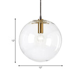 Minimalist Clear Glass Bubble Ball Pendant Light 1-Light Brass Ceiling Lamp 8/12 Dia